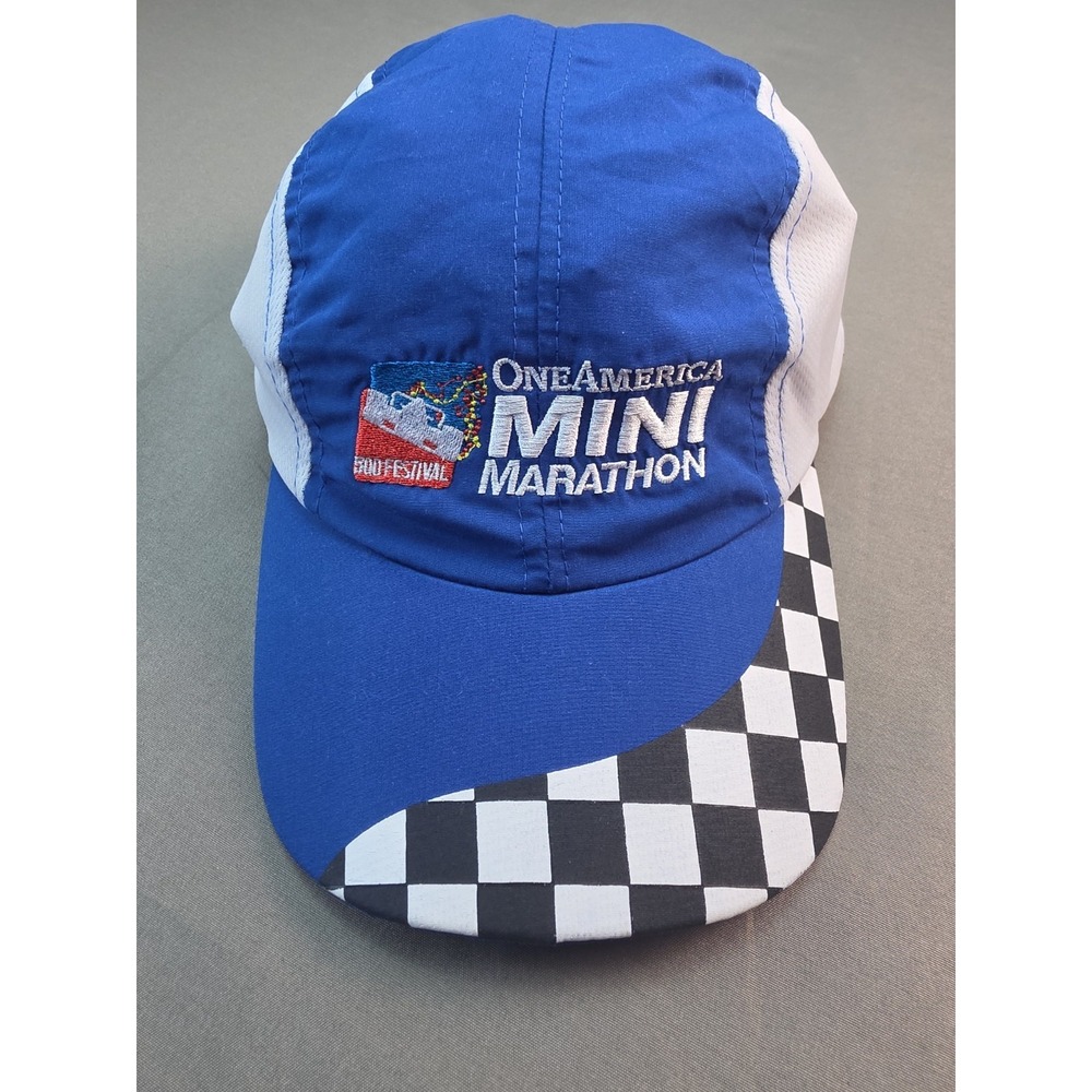 Indy 500 One America Mini Marathon Running Cap – Blue/White Checkered brim